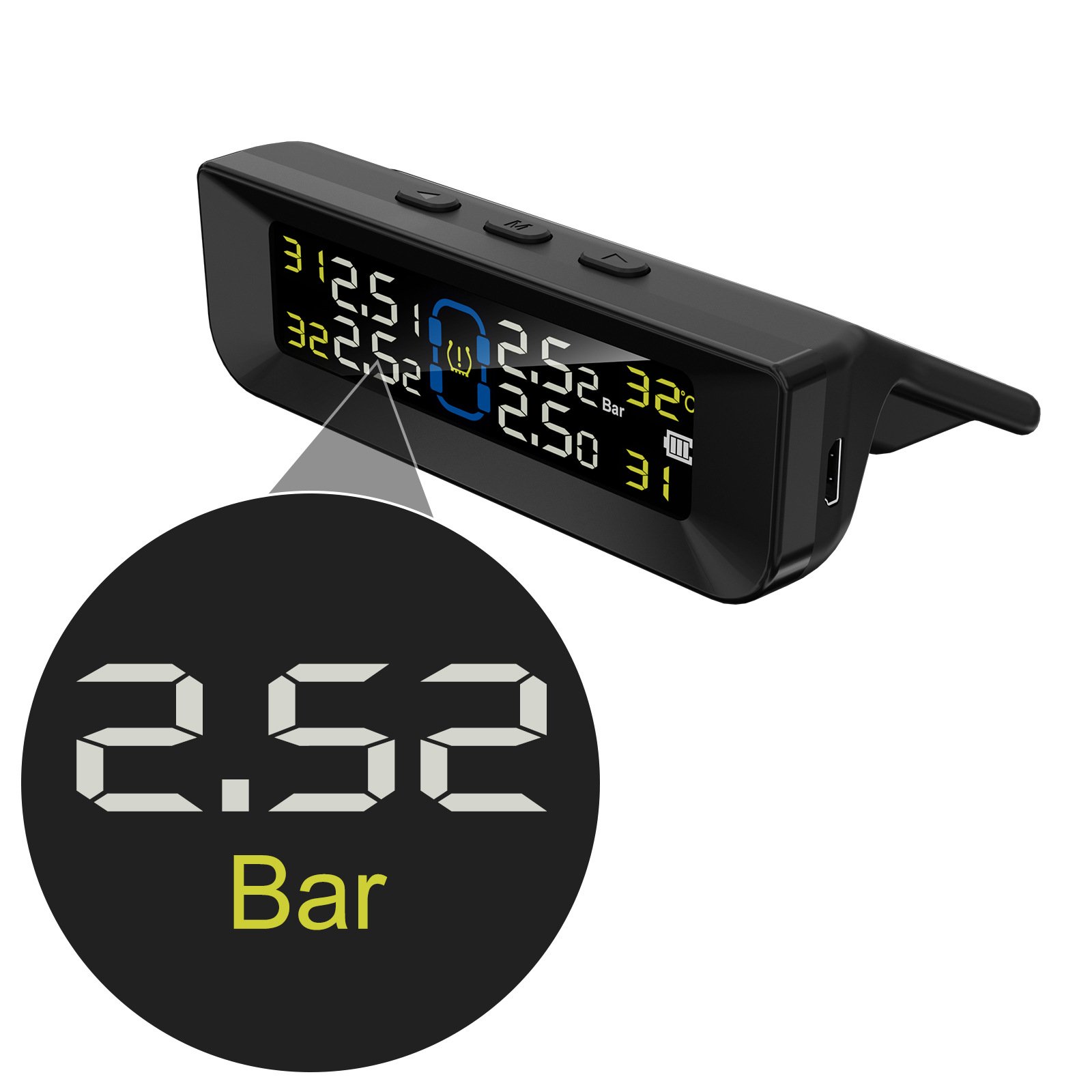 Car TPMS Tire Pressure Monitoring System Solar Charging HD Digital LCD Display Auto Alarms Wireless External Sensors TPMS